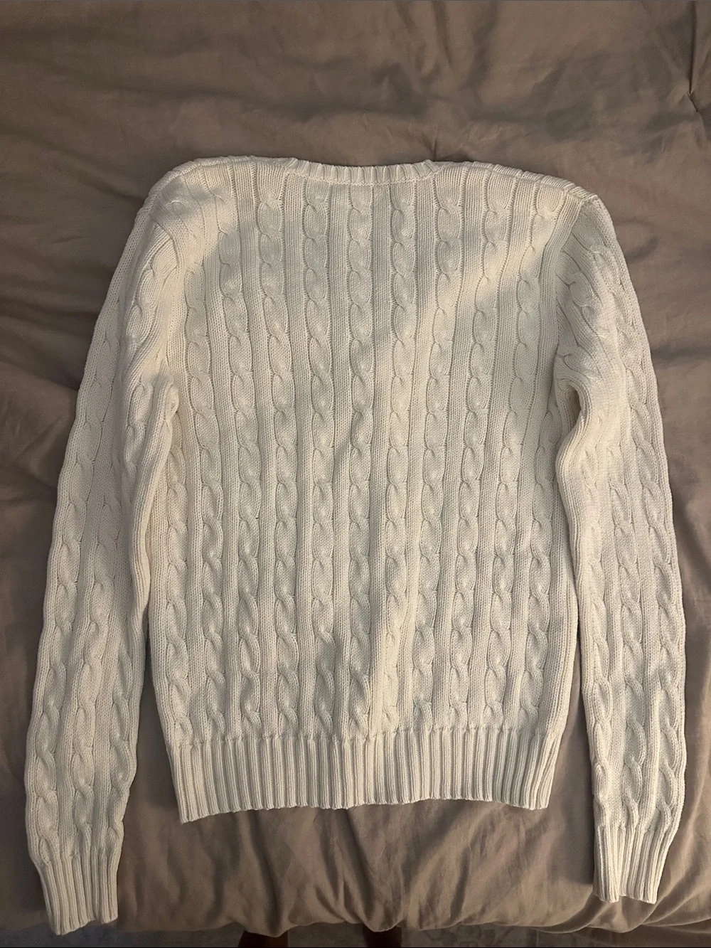 Ralph Lauren Cream Cable-Knit V-Neck Sweater